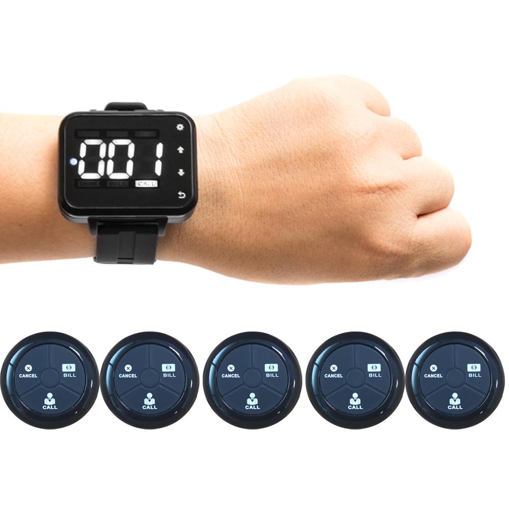 Classical Wireless Restaurant Guest Alert Buzzer with Watch Call Waiter System чёрный