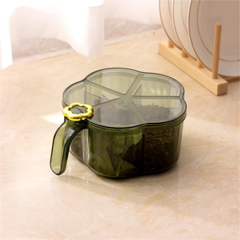 5 In 1 Seasoning Box with Spoon Spice Jar Multi Compartment Salt Pepper Spice Jars Pots Kitchen Accessories Condiment Container