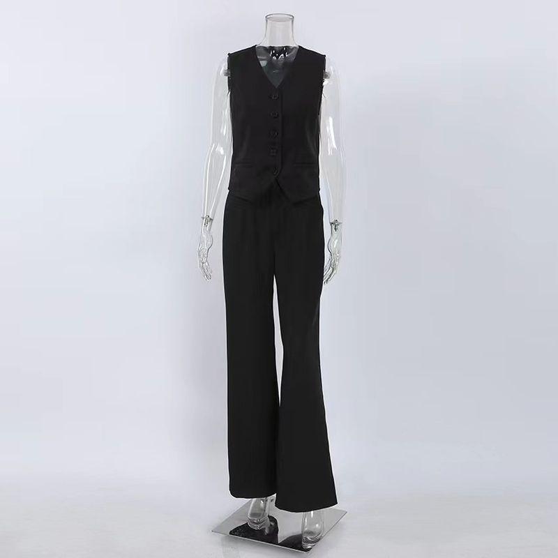

Fashion New Arrival Summer Silm V Neck Sleeveless Vest Waistcoat Pants Suit V-Neck Vest Pants Set Black S