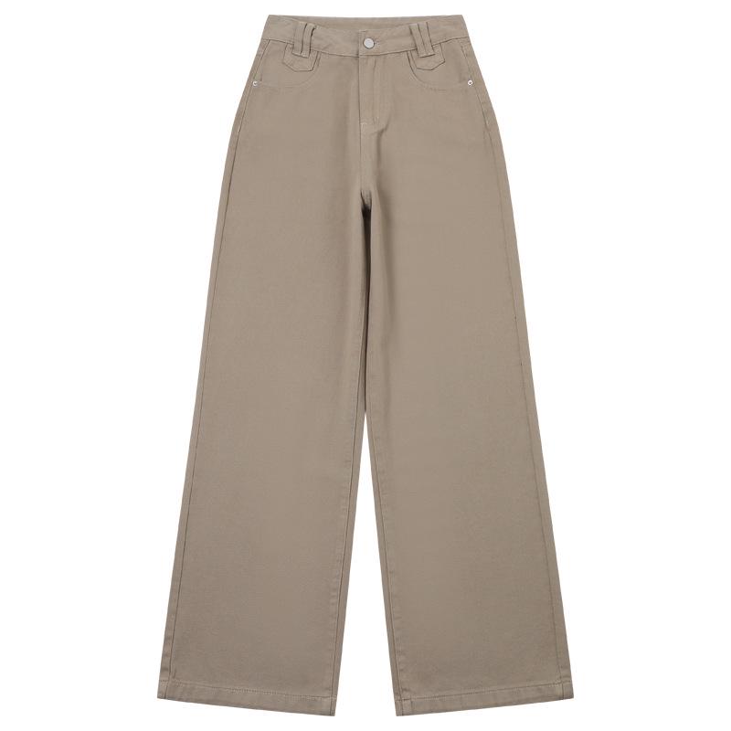 Women's American Retro Wide-Leg High-Waist Khaki Jeans - Versatile Plus Size, Autumn 2025 Collection