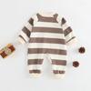 Spring Baby Romper: Yarn-Dyed Striped Cotton Bodysuit for Boys & Girls