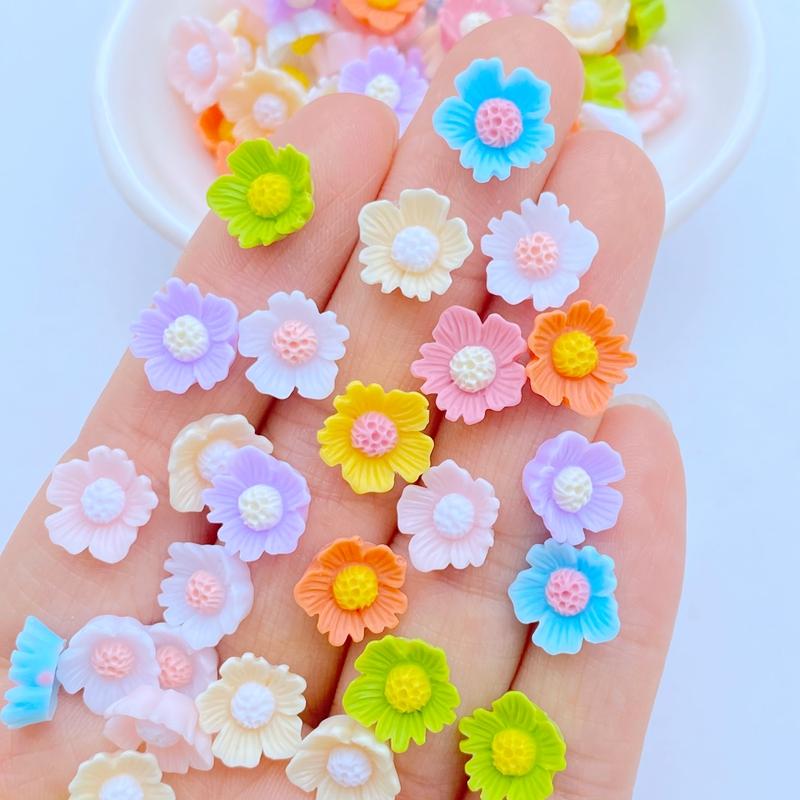 100Pcs New Mini Cute 10mm Flower Series Flat Back Resin Cabochons Scrapbooking DIY Jewelry Craft Decoration Accessorie