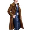 Men Windbreaker Lapel Long Sleeve Double Breasted Mid-Length Coat Solid Color Casual Business Outerwear