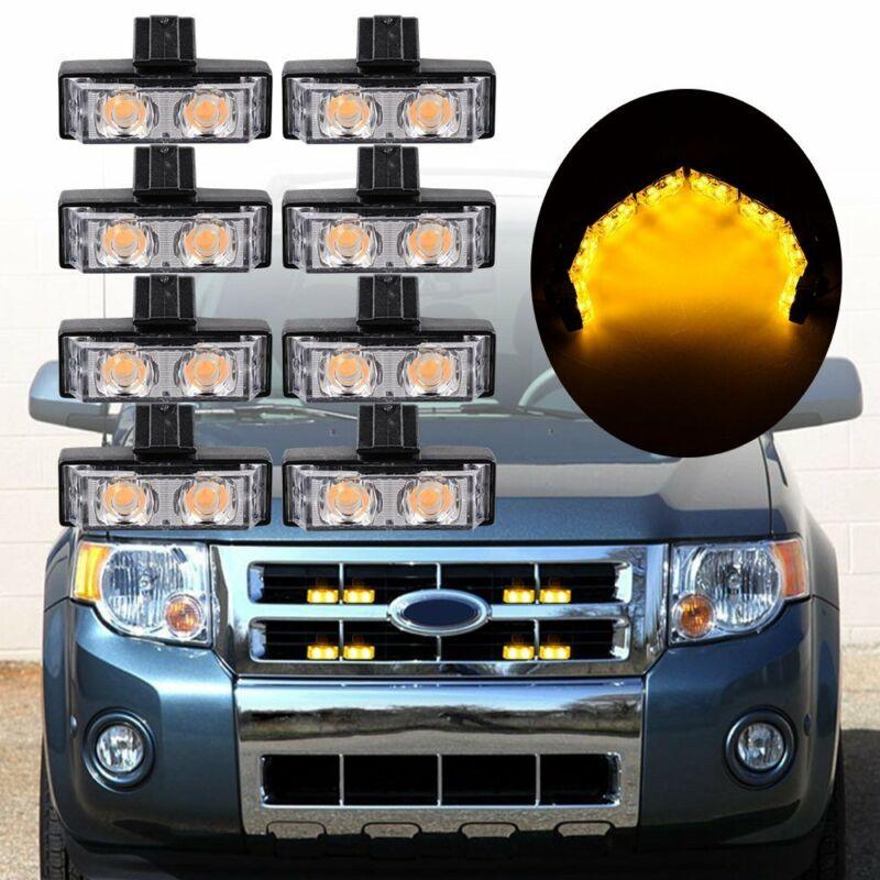 8X 2LED Car Front Grille Strobe Light Bar Warning Hazard Emergency Amber 2LED