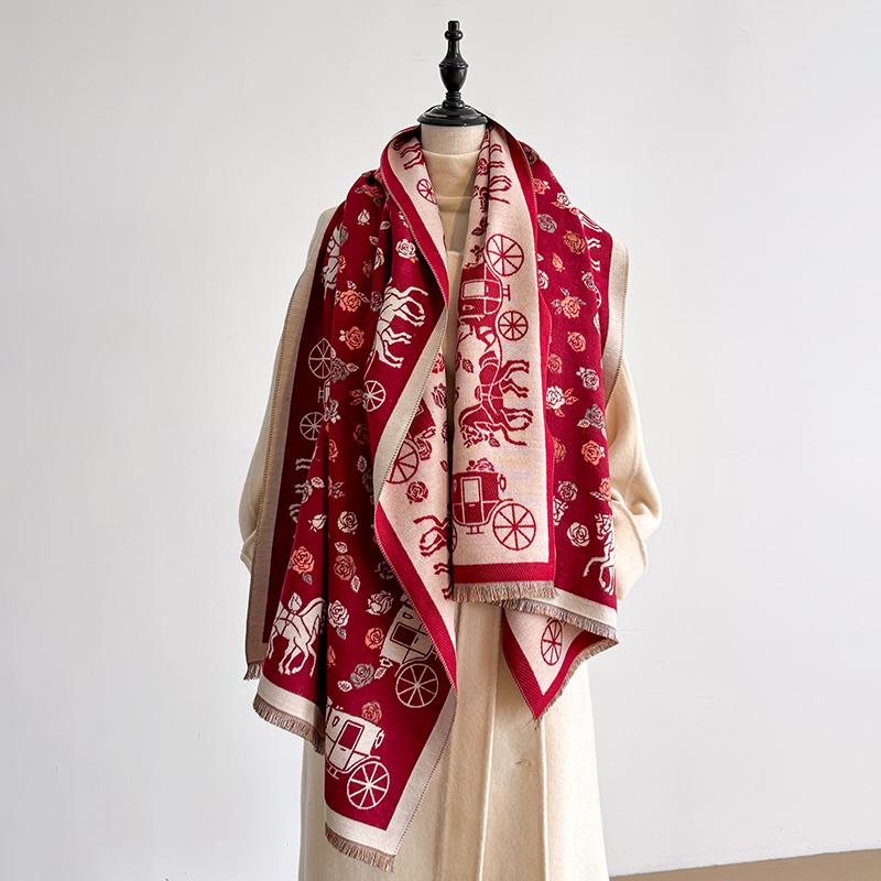 Elegant Damask Design Scarf Imitation Cashmere Soft Warm Versatile Shawl Coldproof Windproof Blanket Scarf For Autumn Winter