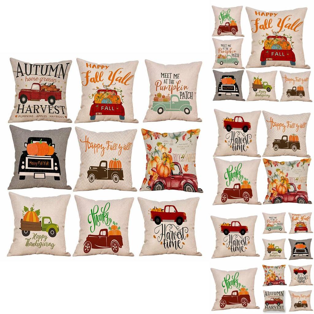 Chic Cotton Linen Pillow Case With Stunning Pumpkin Design For Autumn Ambiance