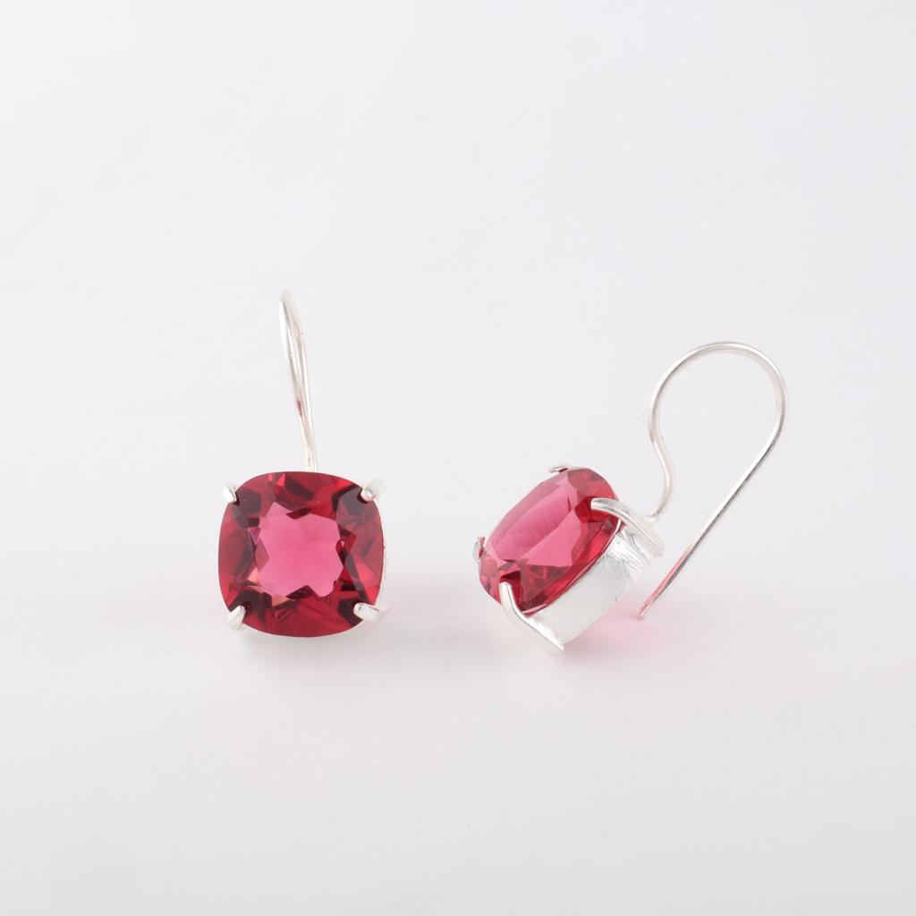 Natural Pink Tourmaline Gemstone 925 Sterling Silver Jewelry Handmade Earrings1" EE-172-8
