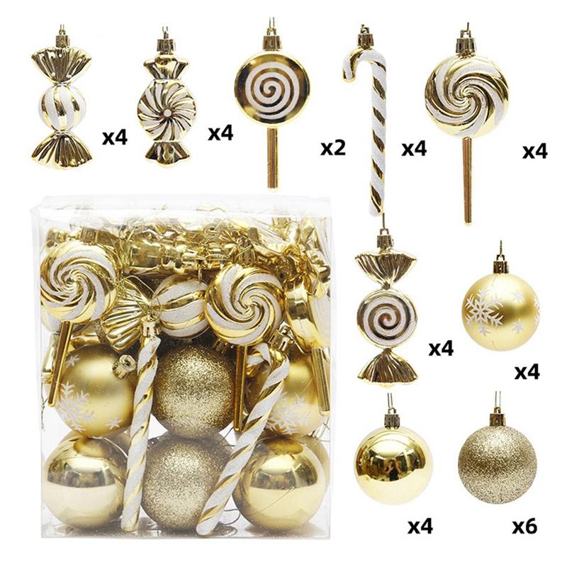 M-Modern-36Pcs Christmas Ball Christmas Tree Hanging Pendants Printed Shaped Pendant Christmas Spheres