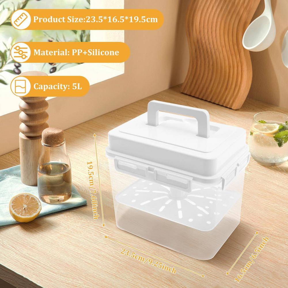 

5L Pickle Jar with Airtight Lid Leakproof Fermentation Container with Handle Pressure Plate for Home Kitchen Food Preservation