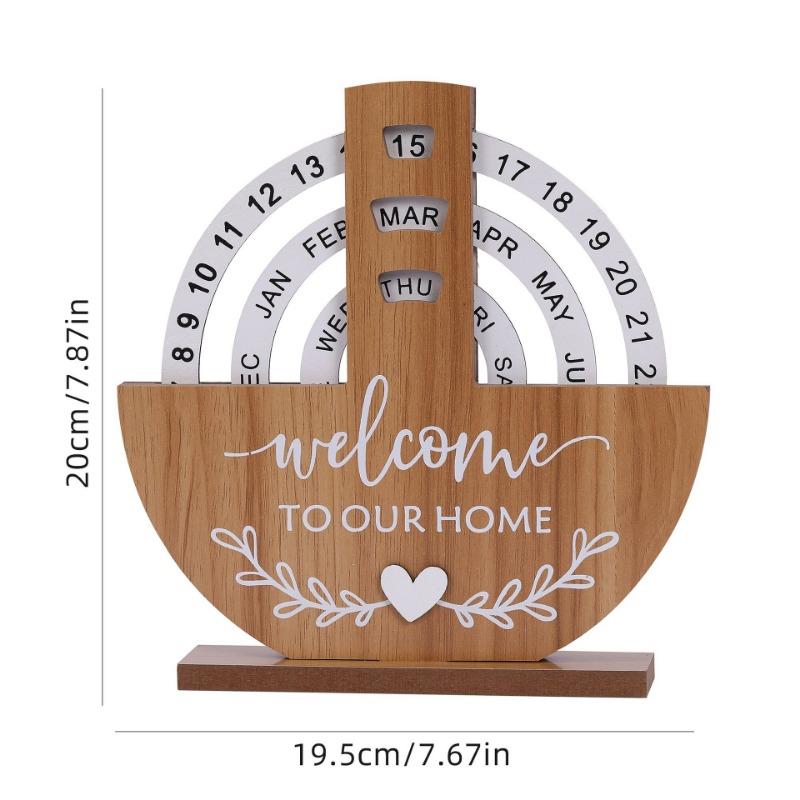1PC Wooden Creative Calendar Perpetual Calendar Home Decoration Office Desktop Ornament Manual Rotating Desk Calendar