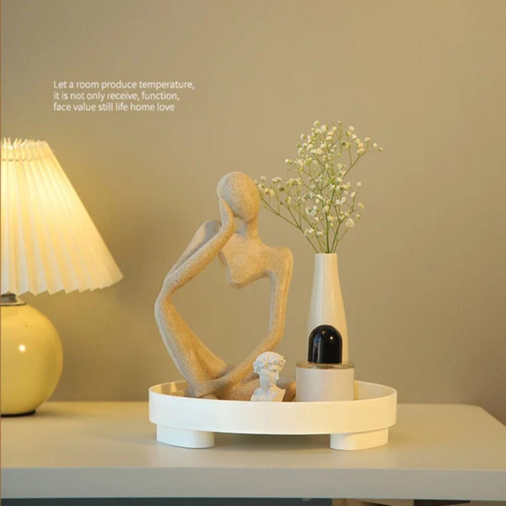 Plastic Round Storage Tray White Home Decorative Storage Tray Fashion Key Plate  Women