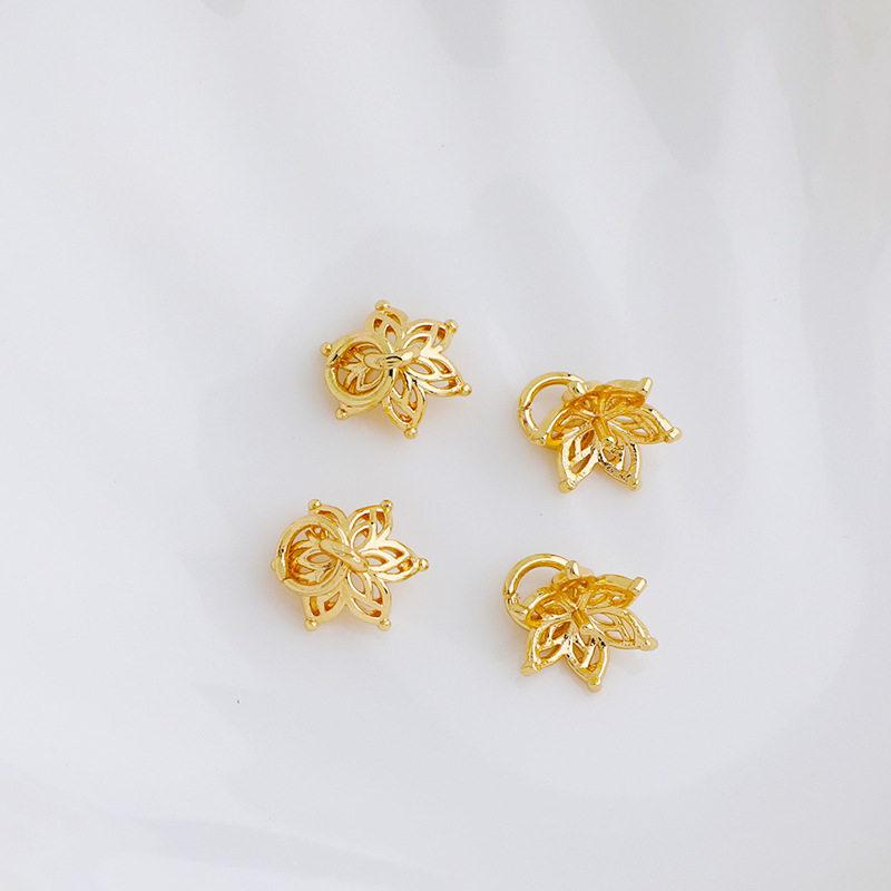 14K Gold-Plated Colorfast Pearl Setting Hollow Flower Pin Cap for DIY Beading Accessories