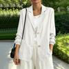 Women's Color Notched Lapel Long Sleeve with Button Closure and Pockets
