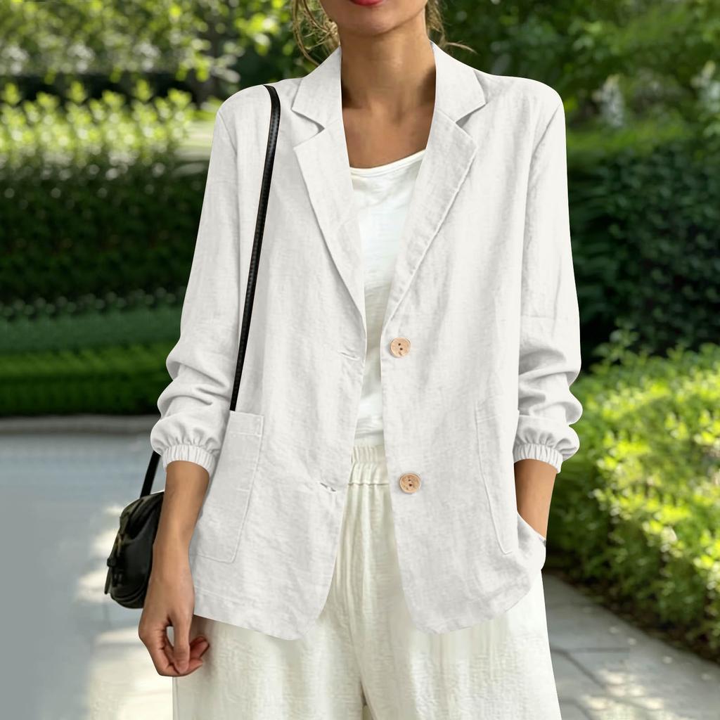 Women's Color Notched Lapel Long Sleeve with Button Closure and Pockets