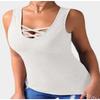 Canotta Casual da Donna Scollo a U Incrociato Davanti Taglio Cutout Senza Maniche Vestibilità Slim Monocolore Elasticizzata Disponibile in Quattro Colori