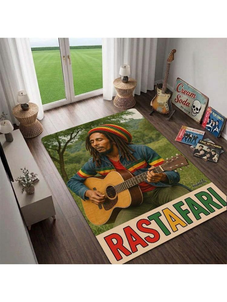 BobMarley Music Reggae Rug, Floor Mat for Computer Chair, Doormat,Living Room Rug, Bedside Carpet