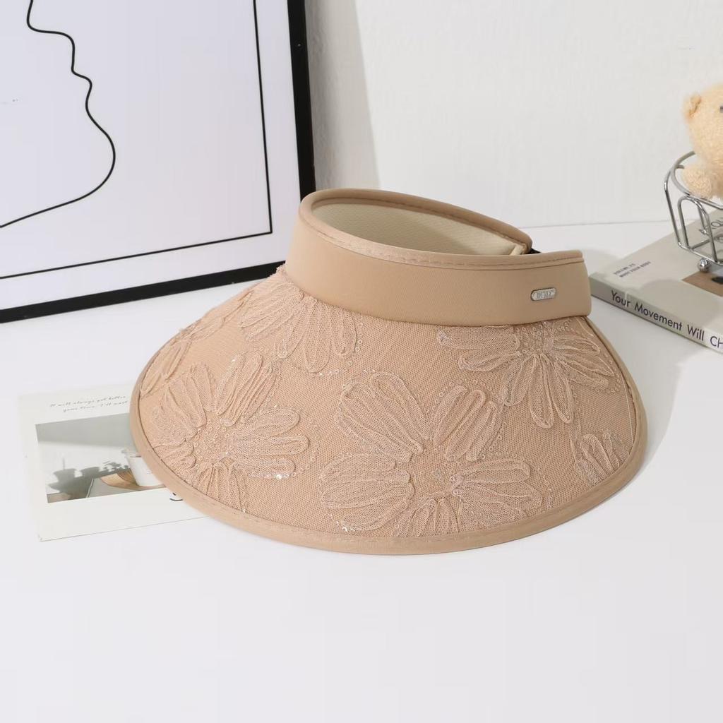 New summer headband empty top hat lace flower cloth empty top hat summer versatile casual sun hat outdoor sun protection hat