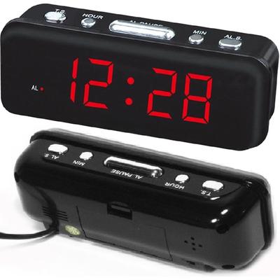 Digitálny budík, červené svetelné číslice, LED displej, Digitálne hodiny na stôl, Budíky, Snooze, Napájanie zo siete, 24-hodinový formát času