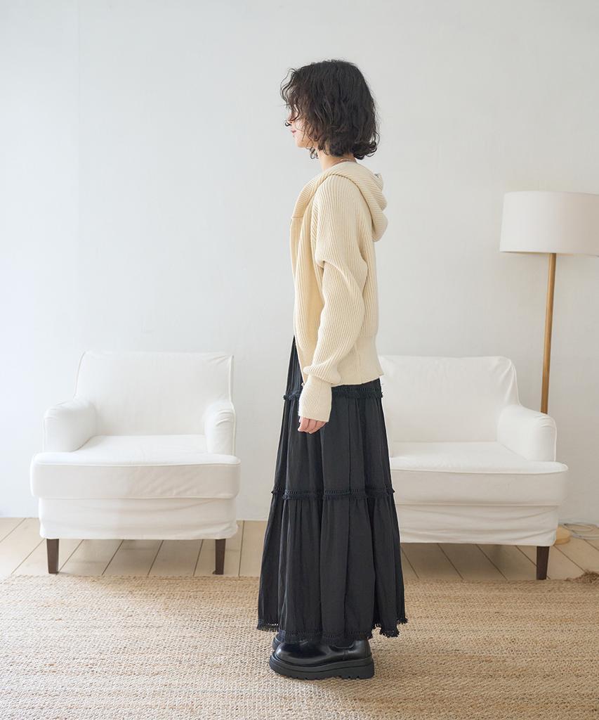 The Green Lab Tassel Frill Tiered Long Skirt [Black]