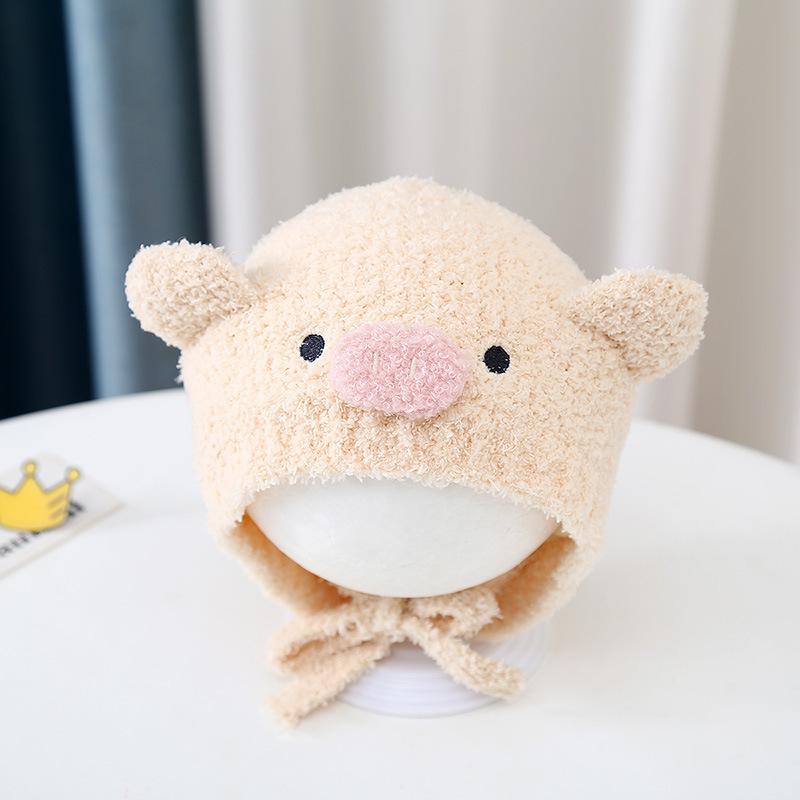 Autumn and winter cute piggy warm men and women children plush hat go out windproof hat baby ear hat baby hat
