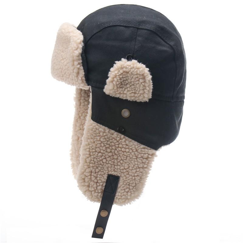 Unisex Windproof Winter Hat With Detachable Goggles Warm Fleece-Lined Canvas Cap Skiing Hiking Outdoor Activities