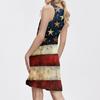 Women's Summer Casual Square Neck Independence Day Printed Dress Sleeveless Dress With Pockets
