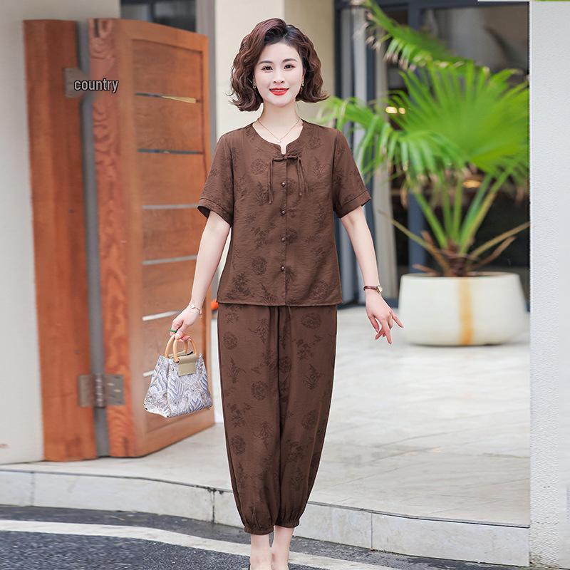 

Summer Cotton Linen Shirt & T-Shirt Set for Middle-Aged and Elderly Women - Loose Fit Two-Piece Top 2XL [95-115 lbs]