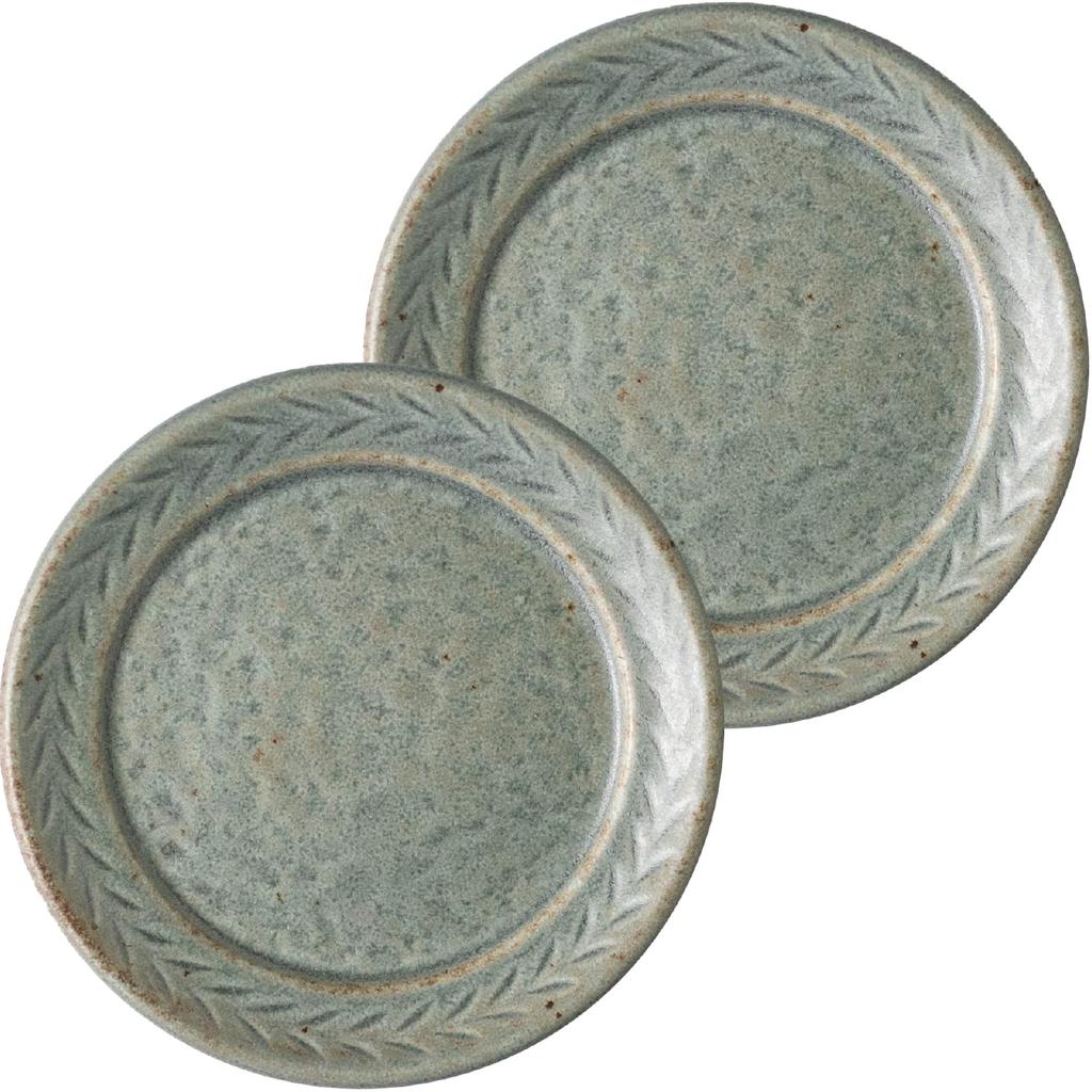 Minoru Pottery Mino Ware Arrow 110 Plate Blue Gray Set of 2 11.2 X H1.5cm