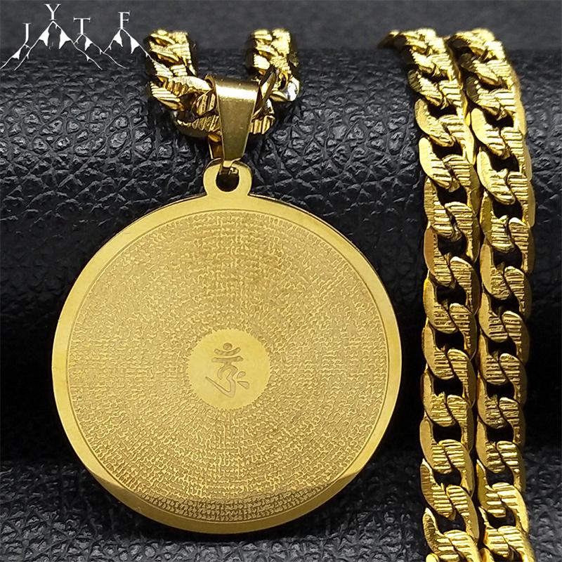 Buddhism Bodhisattva Shurangama Mantra Pendant Necklaces for Men Women Stainless Steel Gold Color Om Meditation Healing Jewelry