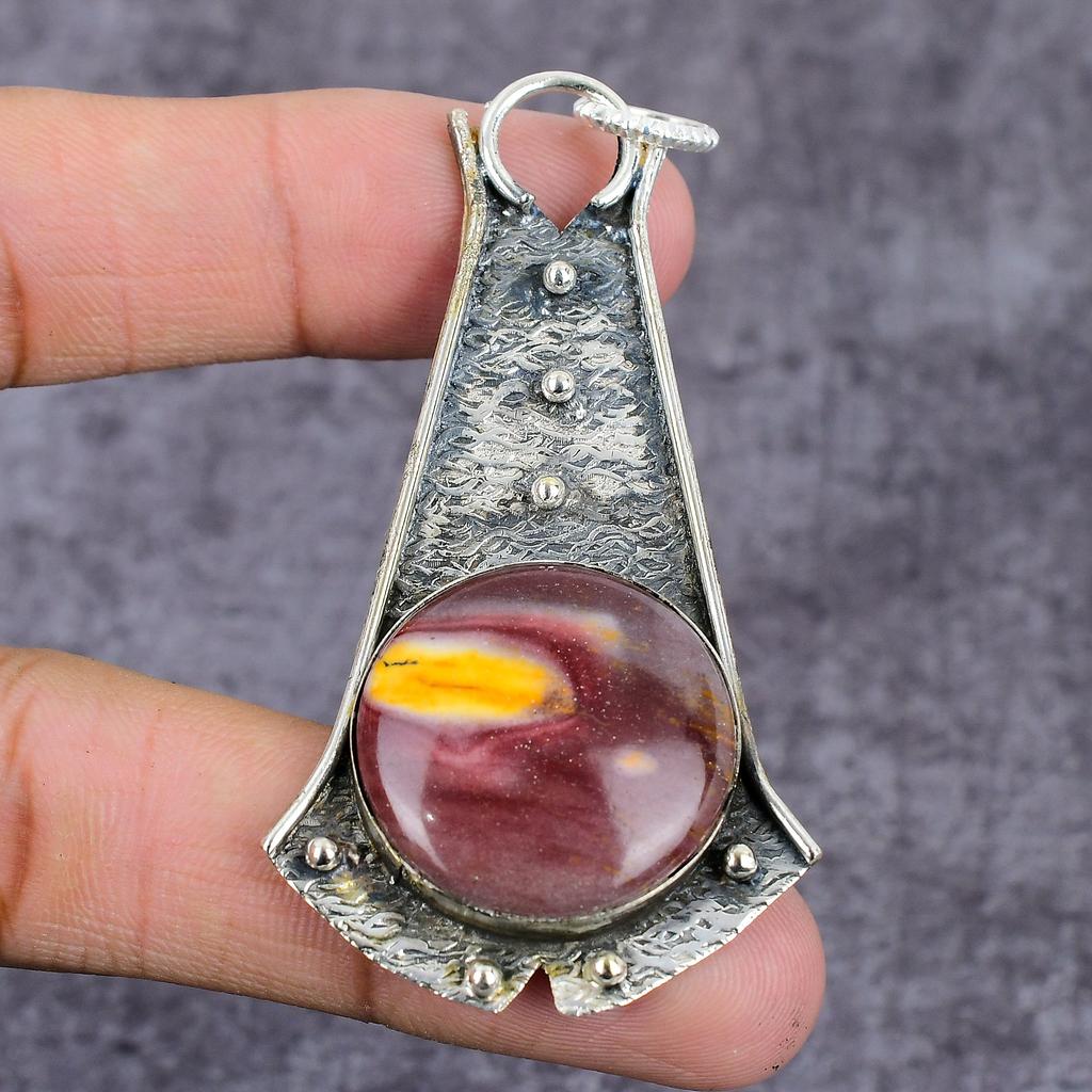 Natural Mookaite Gemstone Handmade 925 Sterling Silver Pendant 2.85" ET-1601