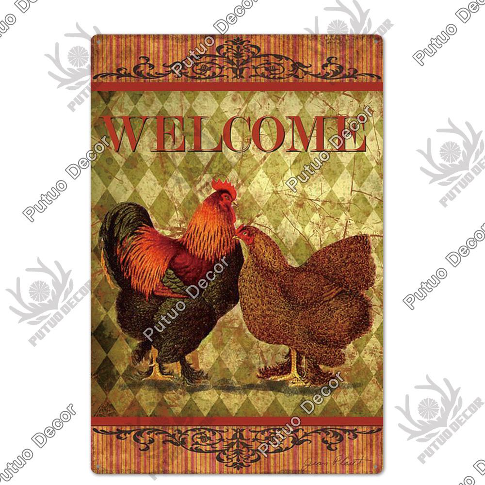Putuo Decor Huhn Blechschild Vintage Metallschild Plakette Metall Vintage Bauernhaus Wanddeko Hahn Retro Metallschilder