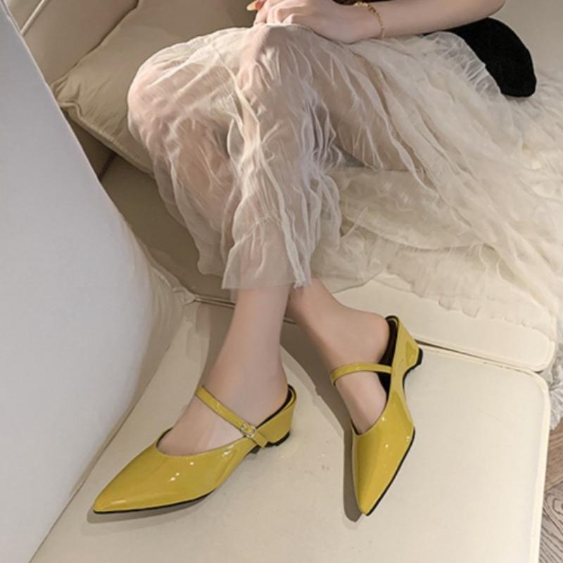 

Fashion Baotou Sandals Women s Summer Temperament Pointed Toe Shallow Mouth One Word Belt Soft Sole Non-slip Slippers 40 жовтий