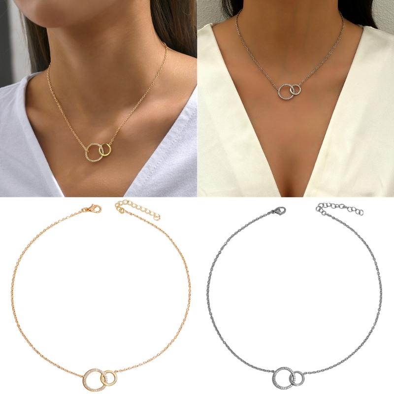 Sturdy Brass Women's Necklace Fashion Thin Chain Minimalist Dainty Double Round Pendant Jewelry Statement Pieces