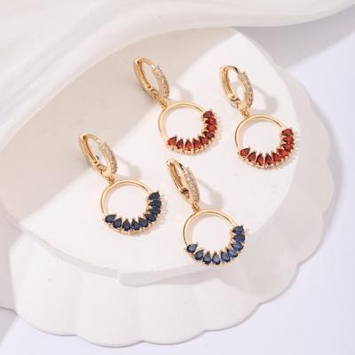 1 Paar Mode Rote/blaue hohle runde Hängeohrringe für Damen Zirkonia Schmuck Tägliche Party Accessoires