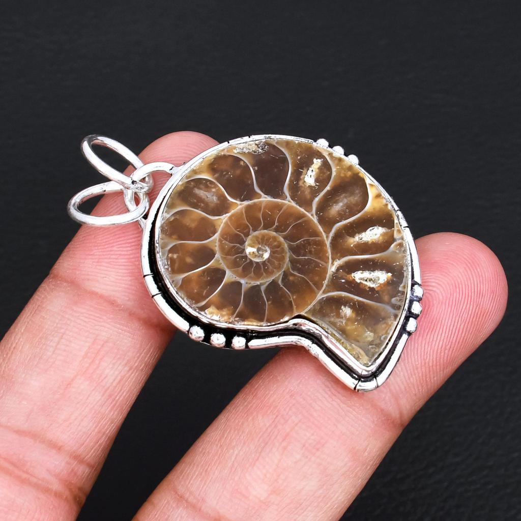 Natürlicher Ammonit Fossil Anhänger Silberbeschichtet Spiralmuschel Heilkristall Halskette Anhänger Schmuck Geschenk