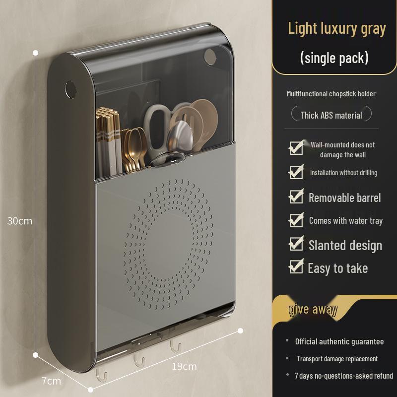 Wall-Mounted Multifunctional Chopstick Holder: Punch-Free, Dustproof Storage Rack for Chopsticks and Spoons