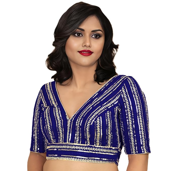 Fancy Designer Blouse for Women for Sarees, Lehengas, and Festivals with Golden Sequin Embroidery V-Neck Georgette Blouse Stylish Ready-to-Wear
