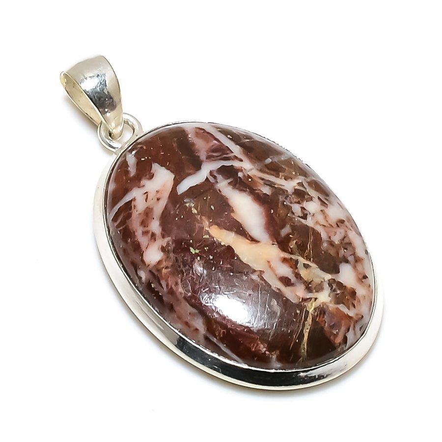 Cappuccino Jasper Gemstone 925 Solid Sterling Silver Jewelry Pendant 1.69" SU-10286