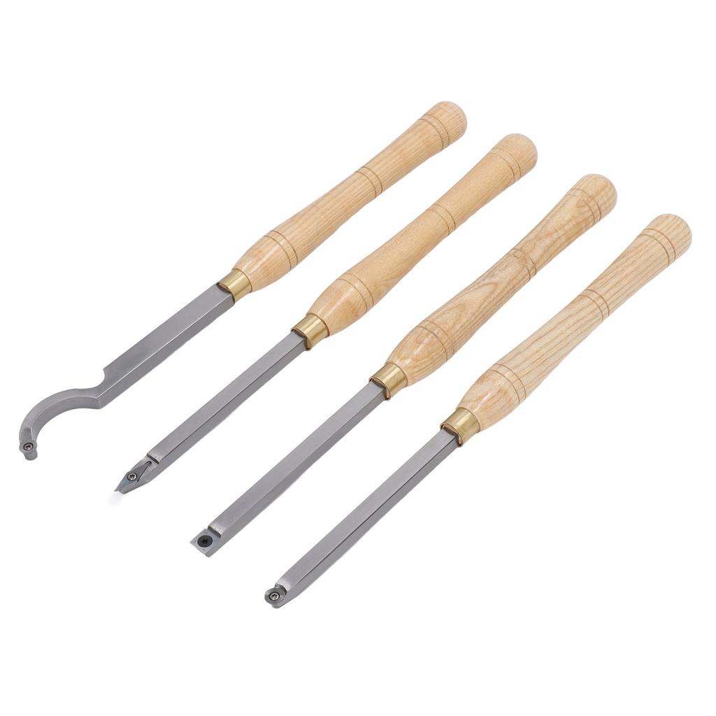 4PCS Lathe Turning Tool Set Removable Wooden Handle Incisive Hard Alloy Steel Lathe Tool for