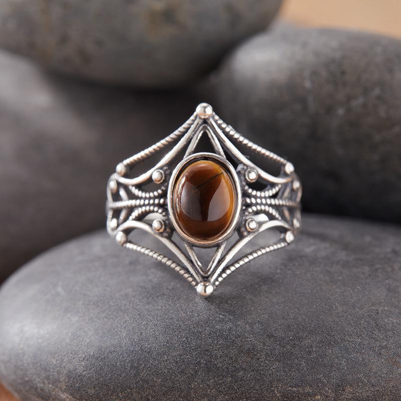 Natural Gemstone Moonstone Topaz Tiger Eye Kyanite Colored Treasure Ring Women'S S925 Sterling Silver Thai Silver Index Finger Ring