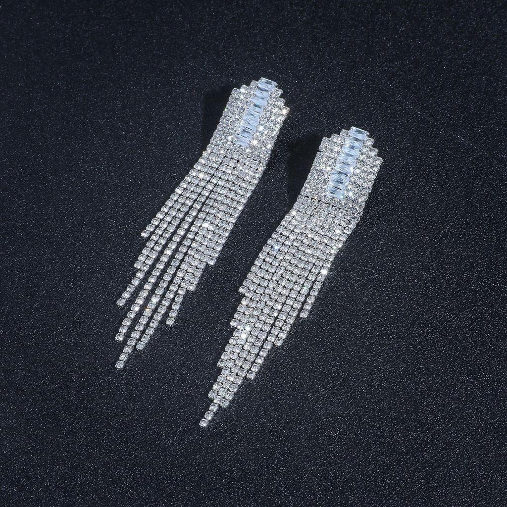 European & American Rhinestone Alloy Tassel Earrings - Elegant Women's Dangle Jewelry