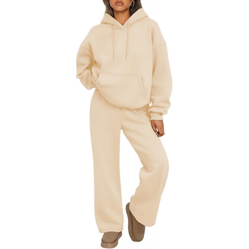 Women's Two-Piece Autumn Set: Velvet Hoodie & Wide-Leg Sweatpants