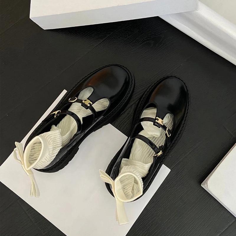 Cowhide Version~ Thick-soled Women's Single Shoes with T-button Mary Jane Small Leather Shoes Women's Genuine Leather Muffin Shoes