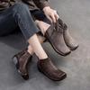 Johnature Genuine Leather Breathable Hollow Out Boots Retro Versatile Comfortable Women's Wedges Shoes