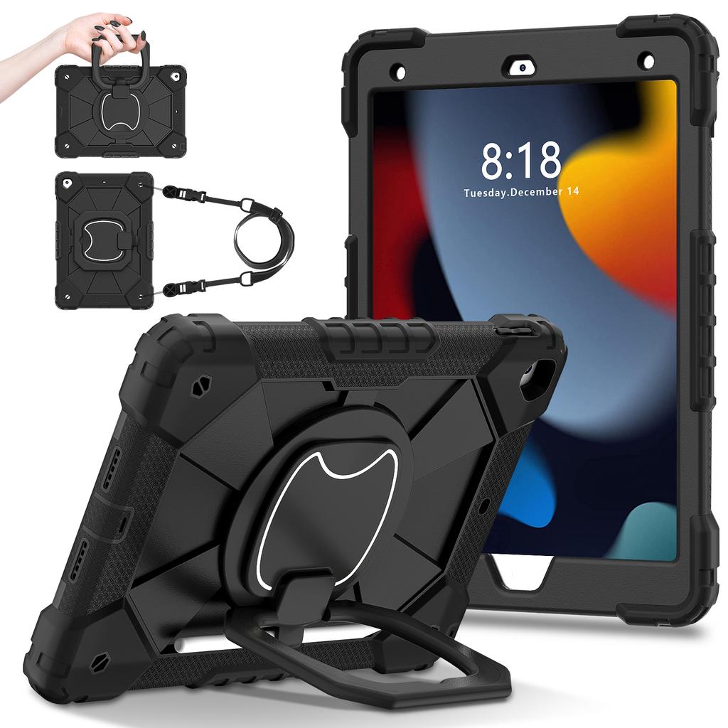 Rotating Heavy Duty Case for IPad 10.2 2019 2020 2021 7th 8th 9th Generation Armor Stand Cover with Handle Grip Shoulder Strap