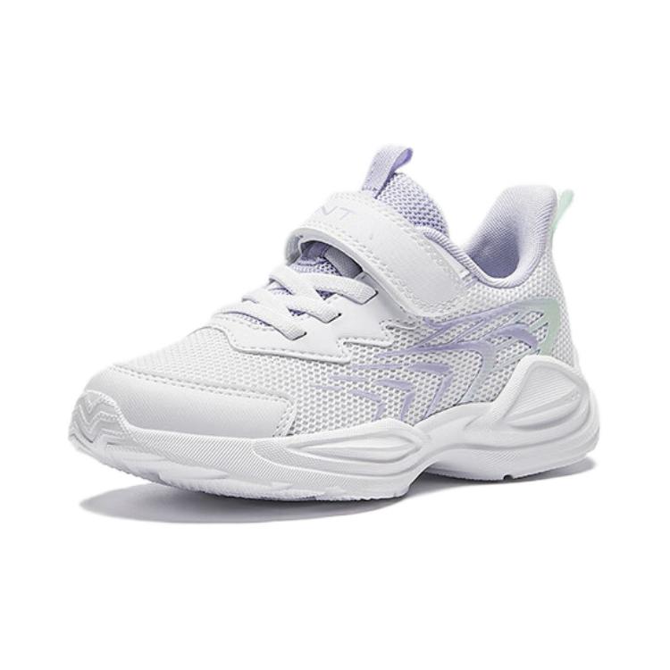 Anta Kids Casual Versatile Wear Resistant Breathable Low Top Running Shoes Kids Sneakers White Purple Green A22439905-1