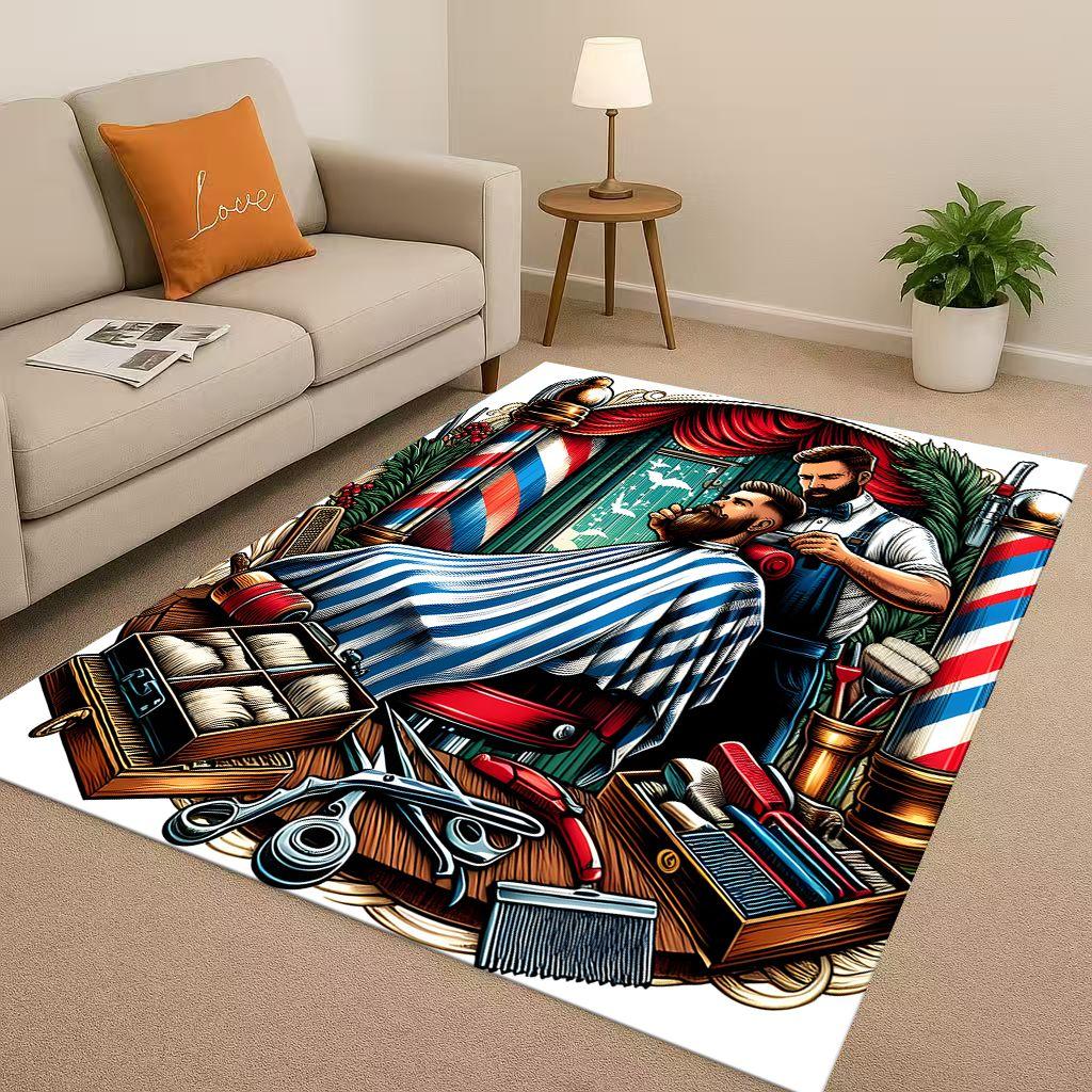2026 New Retro Barber Shop Symbol Sign Living Room Non Slip Area Rug Carpet for Bedroom Playroom Sofa,Home Decor Doormat Gift