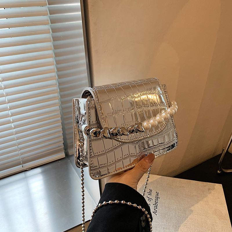 

Stylish Casual Small Square Bag For Women In Black White Pink Gold Blue Silver Colors срібний
