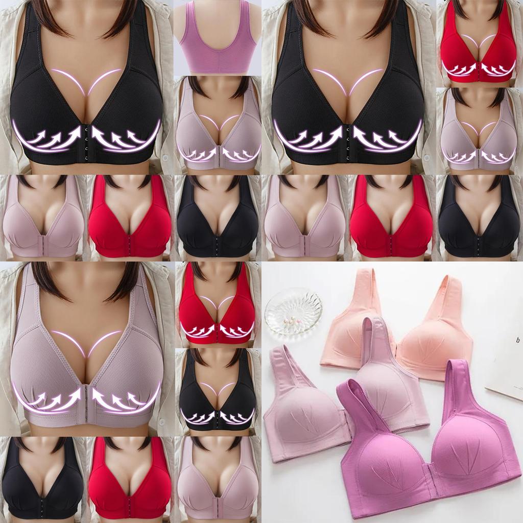 Womens Front Fastening Non-wire Push Up Bra With Soft Lined Deep-v Design For Ultimate Comfort