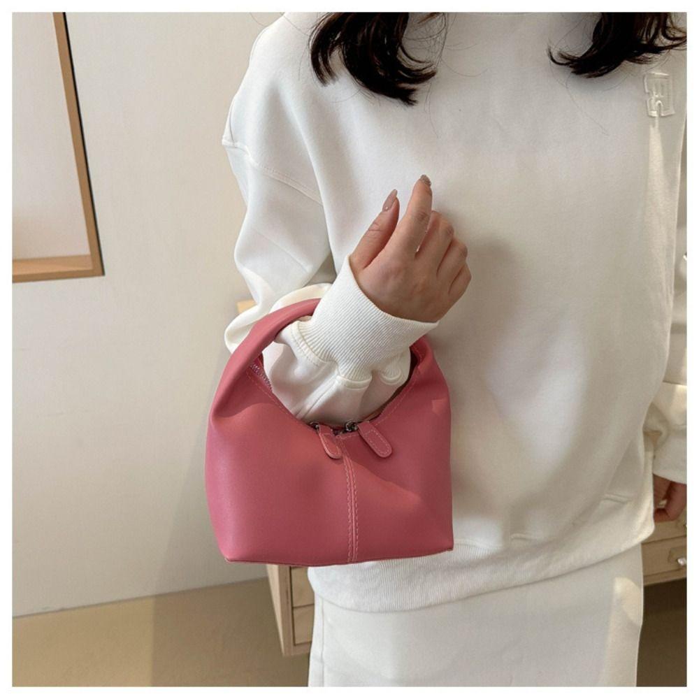 Small Bag Pu Leather Handbag Candy Color Crescent Bag Fashion Underarm Bag  Travel